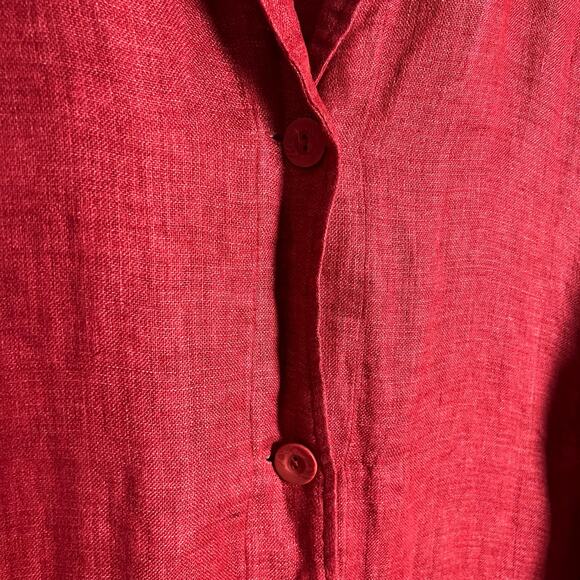 Eileen Fisher Red Serno Organic Linen Doubleweave Long Jacket Size Large - Picture 11 of 12